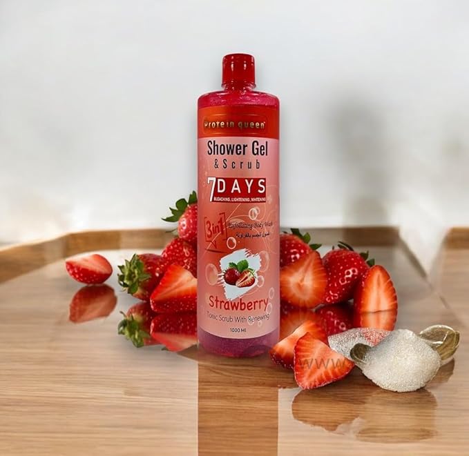 بروتين كوين جل استحمام ومقشر كوين لتفتيح وتبييض البشرة، غسول مقشر للجسم (بنكهة الفراولة) 1000 مل. - Image 2